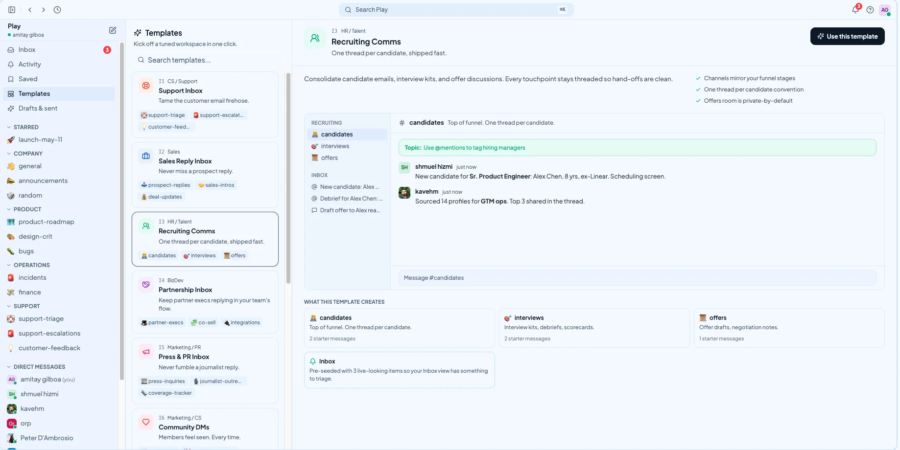 Communicate template preview